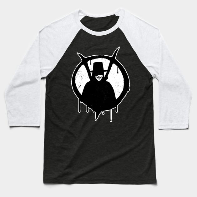 V For Vendetta Guy Fawkes Spraypaint Stencil Baseball T-Shirt by CultureClashClothing